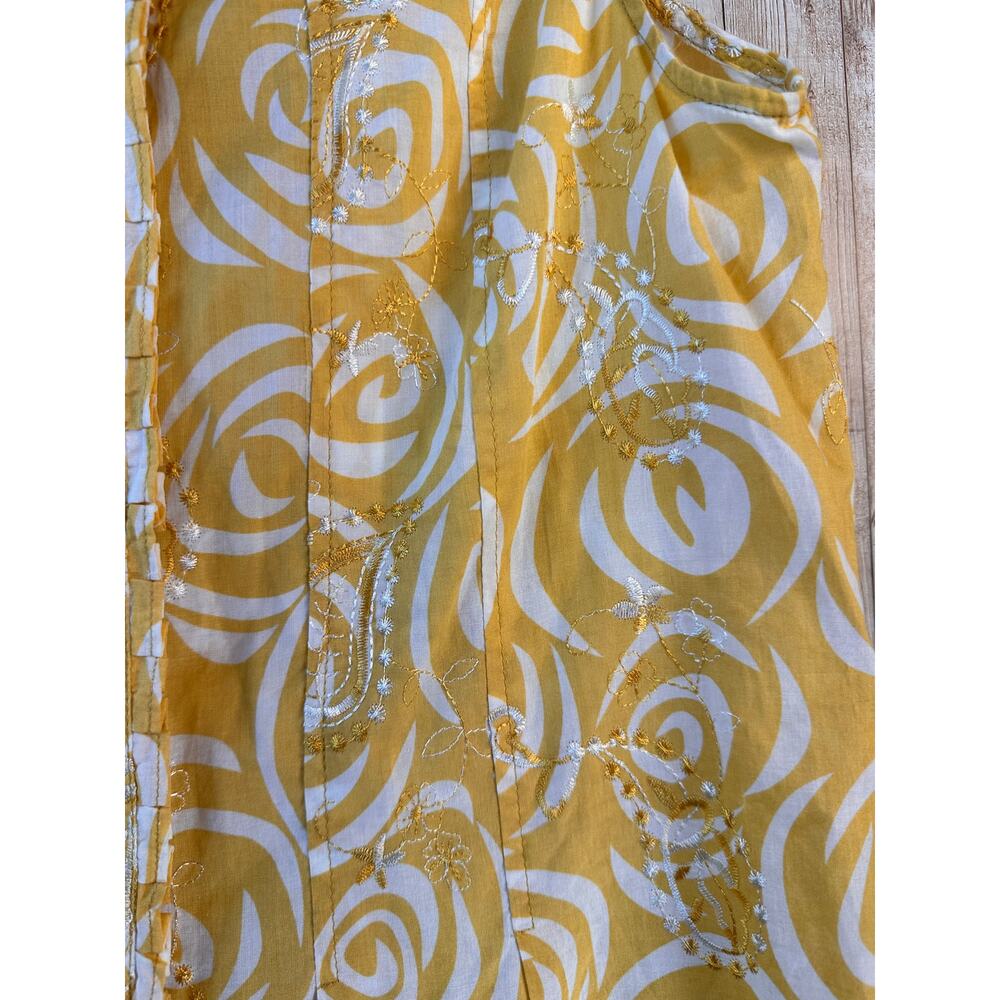 Coldwater Creek Top Womens S‎ Yellow Embroidered High Neck Ruffle Trim Pleated - Picture 6 of 11